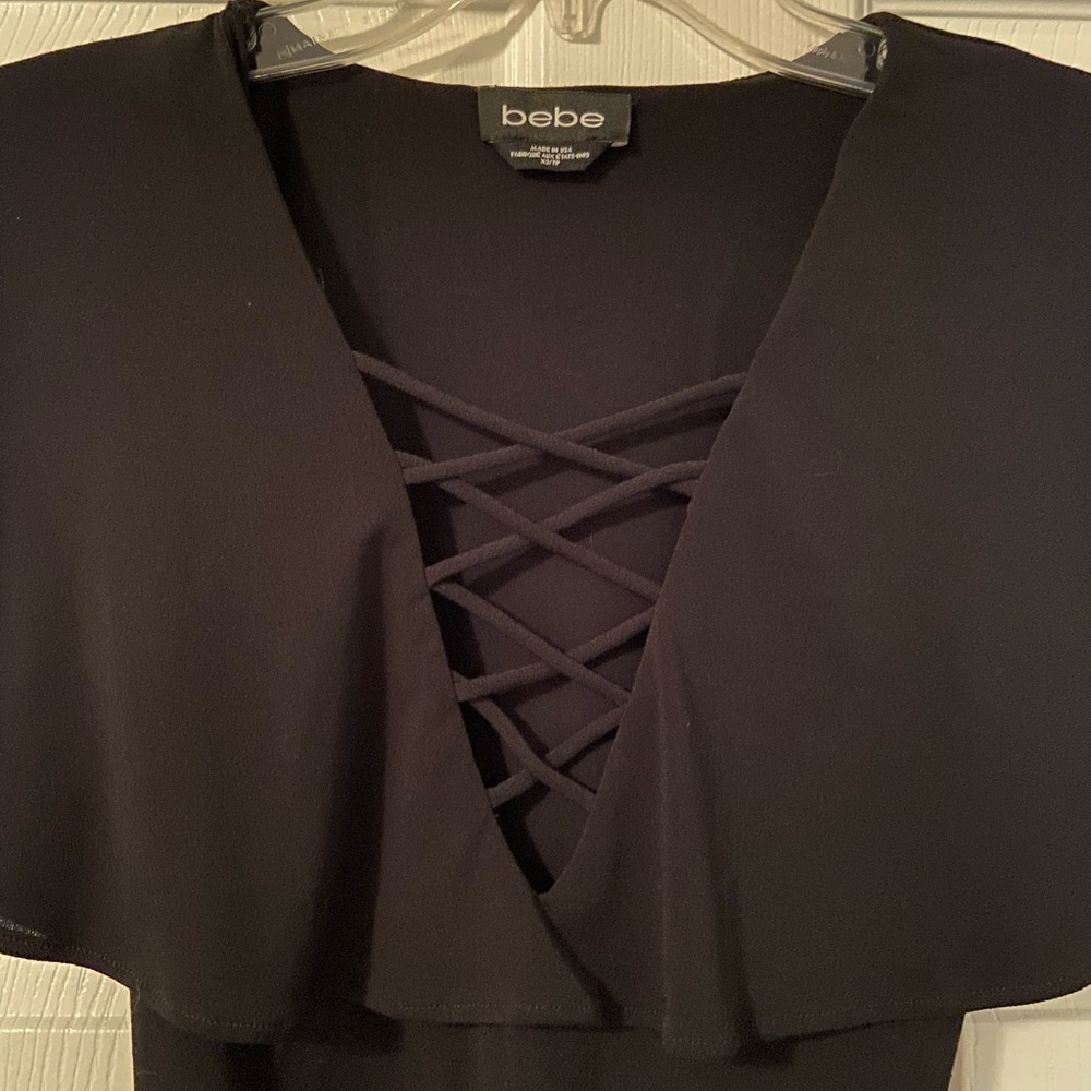 BEBE cross front black body suit